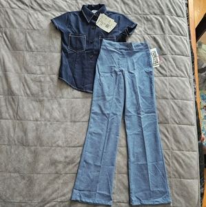 Vintage NWT PINK SODA GIRLS Kids Navy Blouse and Pant set